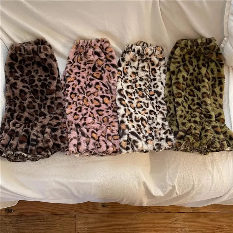 Leopard Fur Boot Socks for Women Y2K Plush Leg Warmers Thigh High Sexy Leg Covers Harajuku Boot Cuffs Socks Lolita Garter Socks