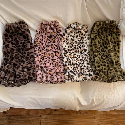 Leopard Fur Boot Socks for Women Y2K Plush Leg Warmers Thigh High Sexy Leg Covers Harajuku Boot Cuffs Socks Lolita Garter Socks