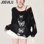 Graffiti Butterfly Hollow-Out Knit Top