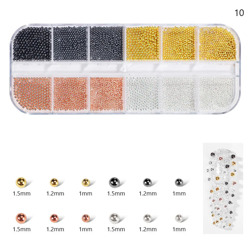Gold/Silver Stainless Steel Nail Art Beads 3D Mini Alloy Caviar Ball Nail Charm Metal Micro Caviars DIY Nails Jewelry Accessorie