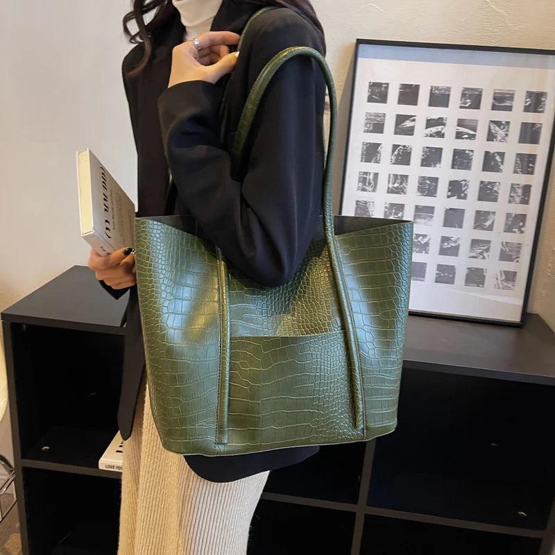 Crocodile Pattern Bag Set 2-IN-1 Large Capacity Shopping Tote