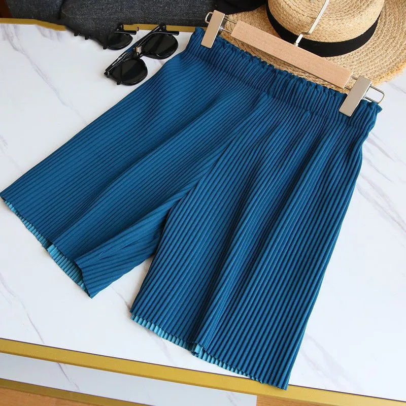 Elastic High Waist Pleated Shorts