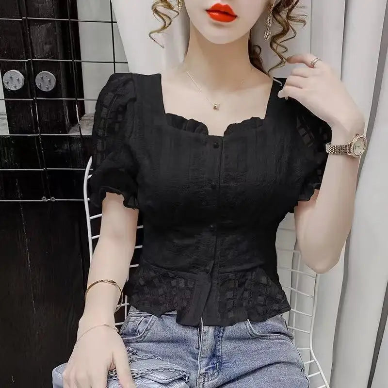 Short-Sleeved Ruffled Top
