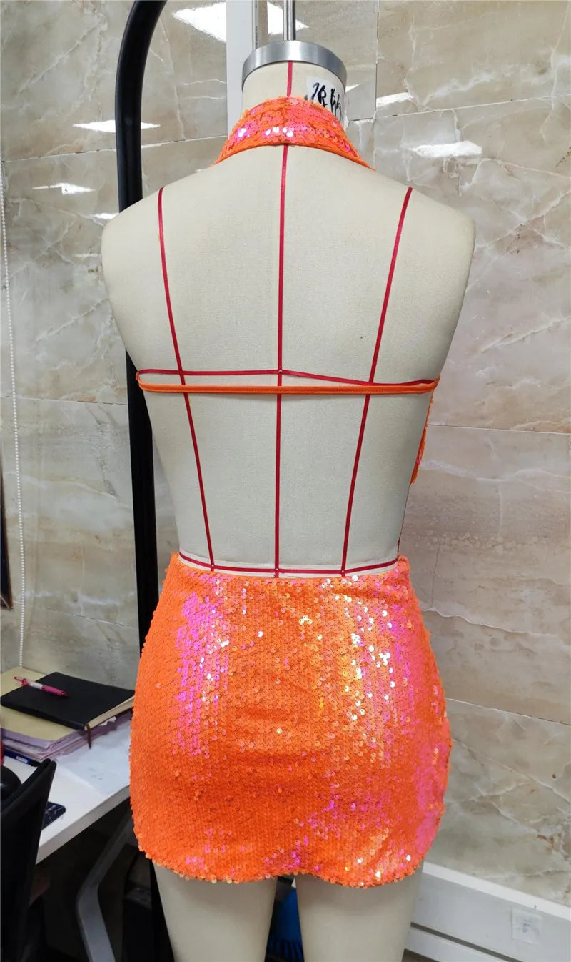 Sequined 2 Piece Skirt Set