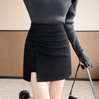 Side Split Woolen Mini Skirt