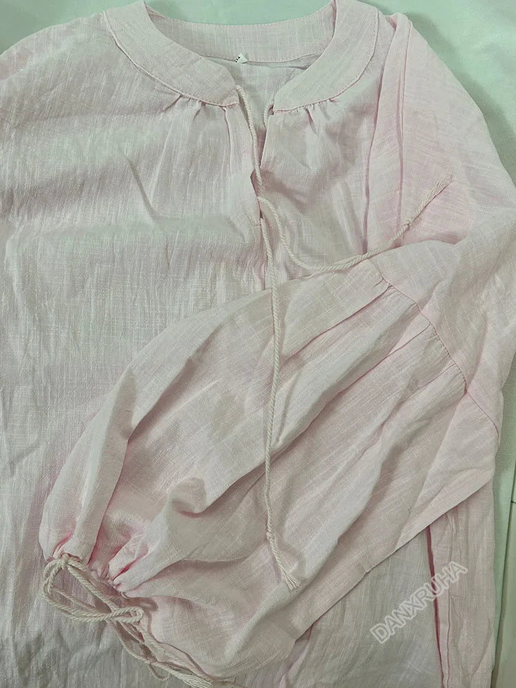 Casual White Linen-Blend Two-Piece Set