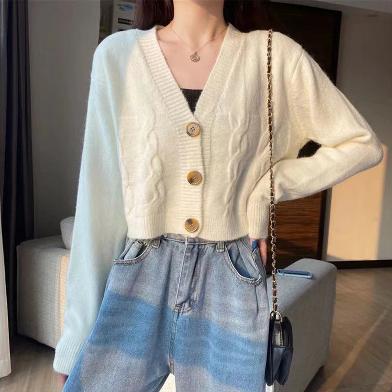 V Neck Cropped Cardigan