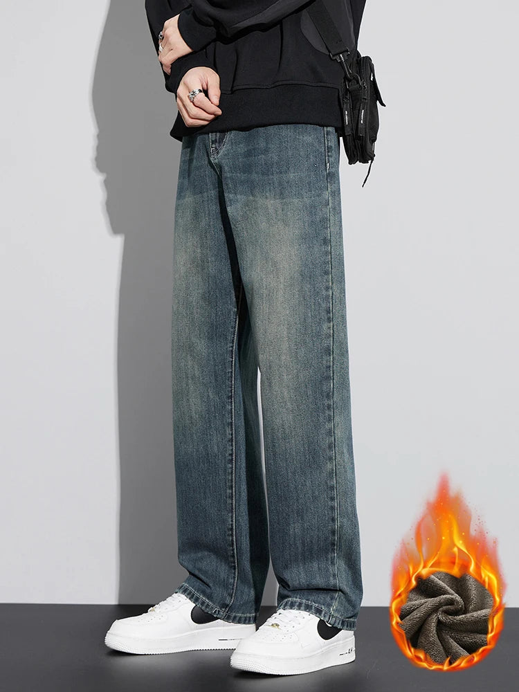 Fleece Baggy Straight Jeans