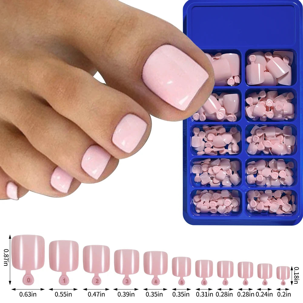 100pcs Fake Toenail Nude White Clear Press on Toe Foot Full Cover Short Square  False Nail Tips for Summer Women Feet Decoration