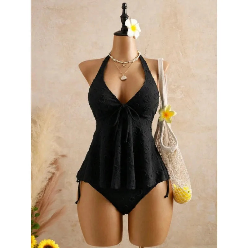 V Neck Halter Backless Lace Up Bikini