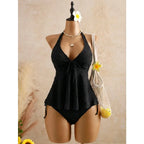 V Neck Halter Backless Lace Up Bikini
