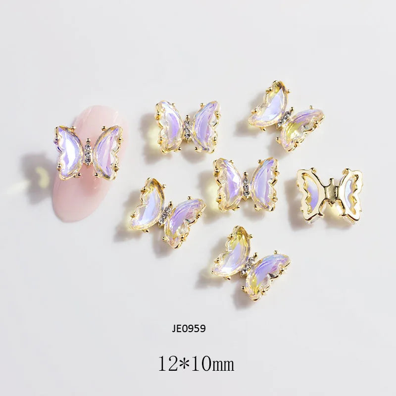 10Pcs Fairy Pink Zircon Nail Art 3D Charms Jewelry Butterfly Shaped Nail Crystal Alloy Decals 11*9mm Rhinestone Nail Decoration*