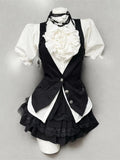 Vest + Bow Chic Blouse + High Waist Skirt Set