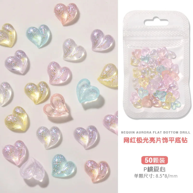 50PCS Aurora Acrylic 3D Nail Art Bow Charm For Nails Decoration Design Kawaii Manicure Accessories Bow-knot DIY Craft Supplies