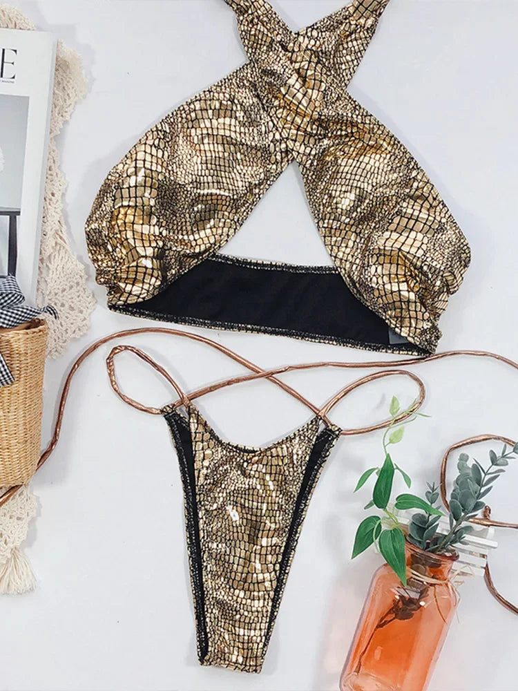 Pautakii Snake Skin Mini Micro Thong Bikini