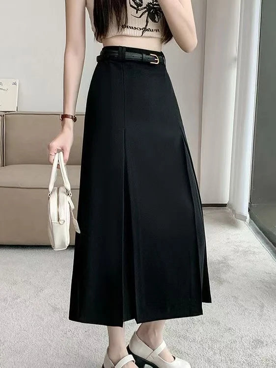 High Waist Elastic A-Line Midi Skirt