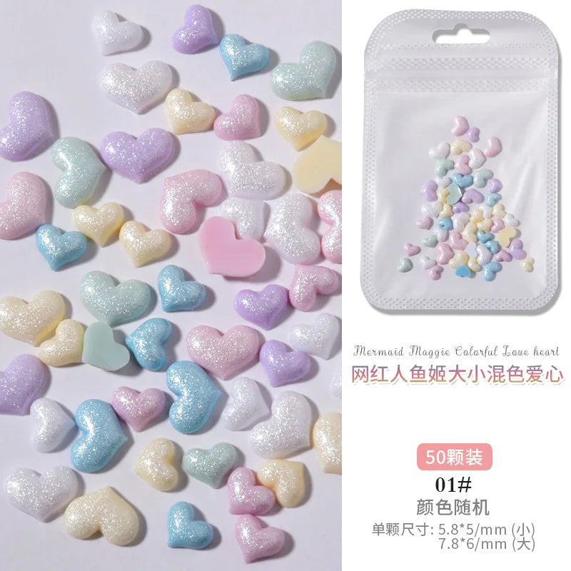 50PCS Aurora Acrylic 3D Nail Art Bow Charm For Nails Decoration Design Kawaii Manicure Accessories Bow-knot DIY Craft Supplies