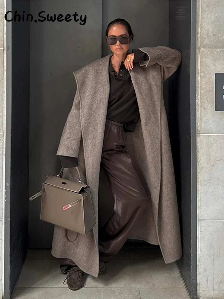 Shawl Collar Woolen Coat With Belt