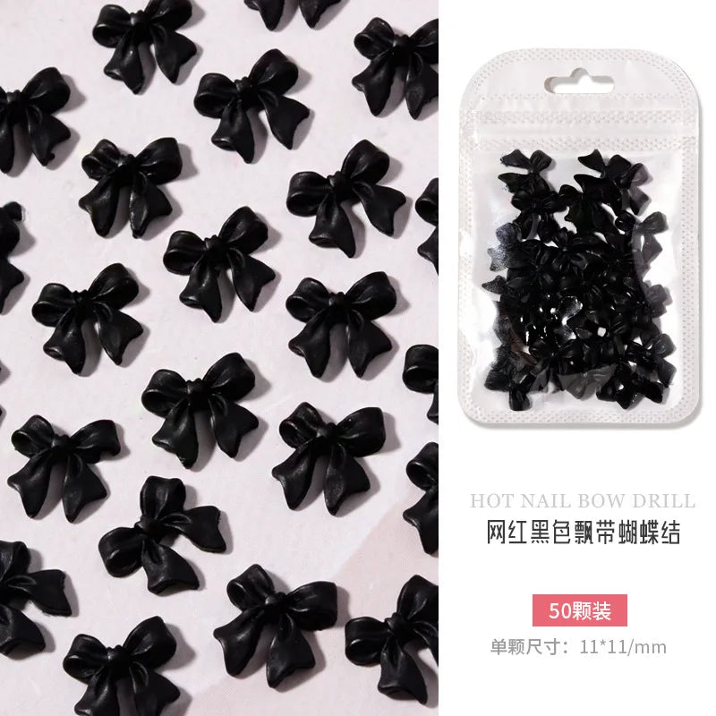 50PCS Aurora Acrylic 3D Nail Art Bow Charm For Nails Decoration Design Kawaii Manicure Accessories Bow-knot DIY Craft Supplies