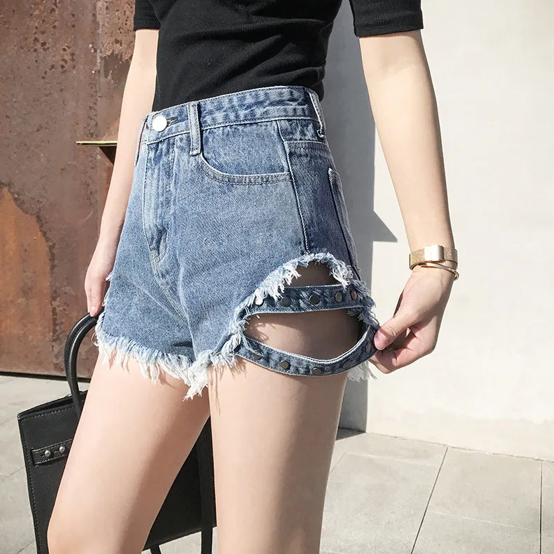 Side Spike Denim Shorts