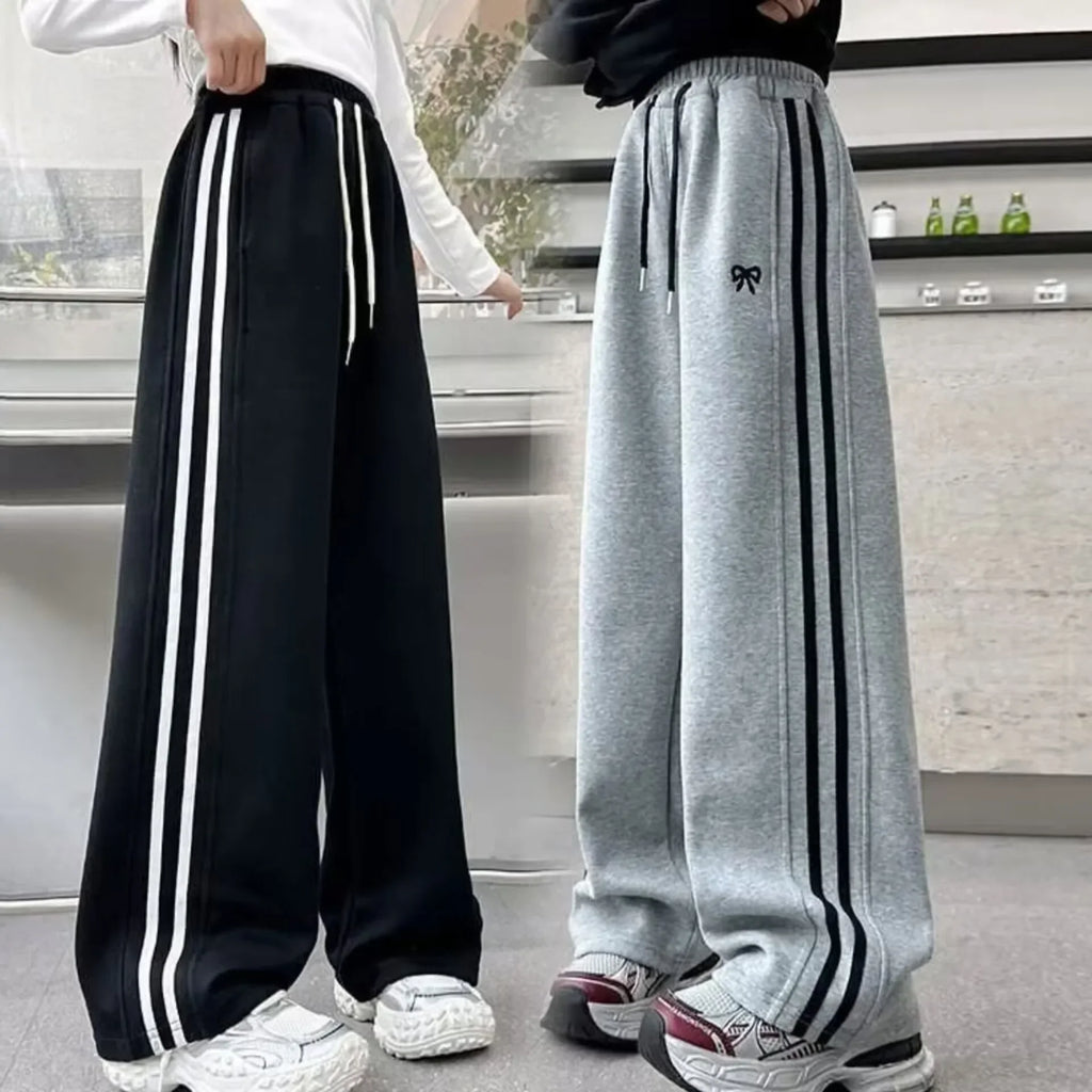 Side Striped Junior Girl Sports Pant Elastic Waist School Girl Straight Pant Dog Print Trouser