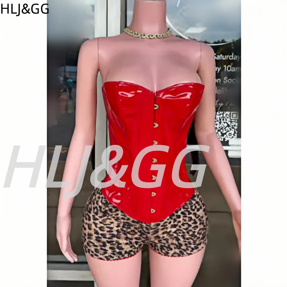 HLJ&GG Glossy Leather Corset Two Piece Sets