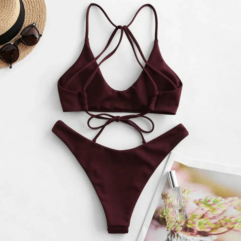 KUKAKEY String Backless Bikini