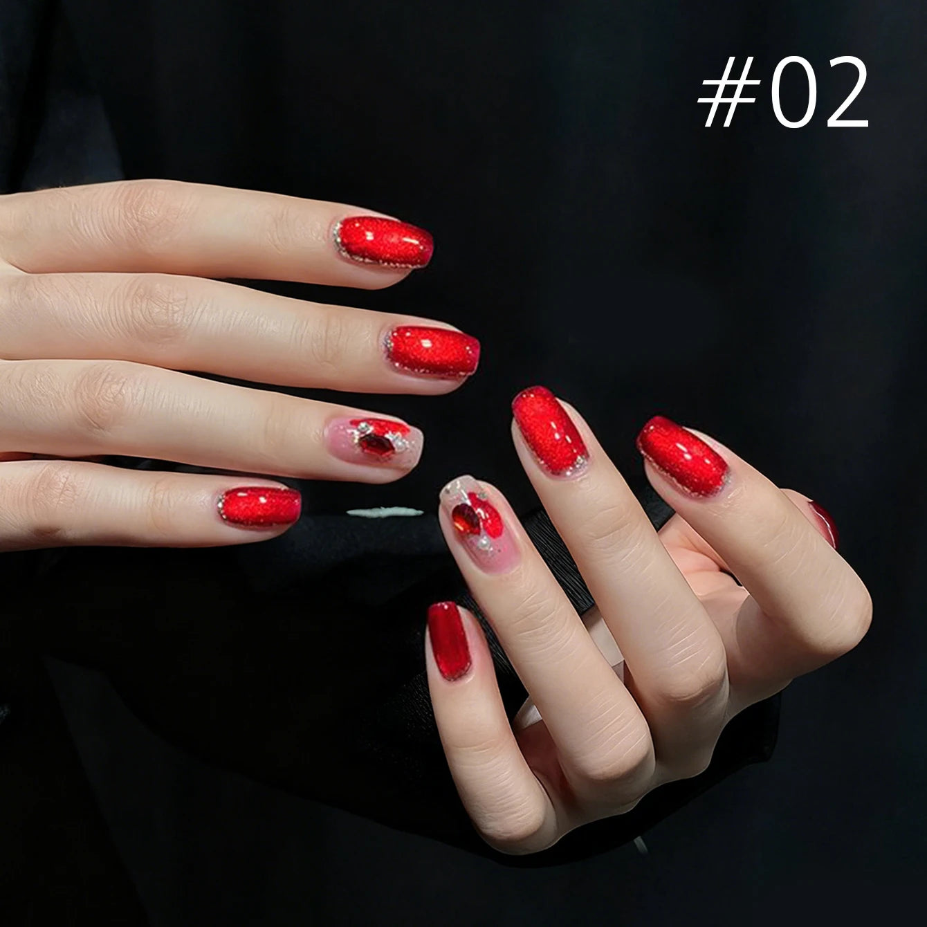 10ML 1-8PCS Red Cat Eye Nail Polish Red Nails 2026 New Cherry Wine Deep Red Glass Bead Magnet Cat Eye Spear Crystal Gel