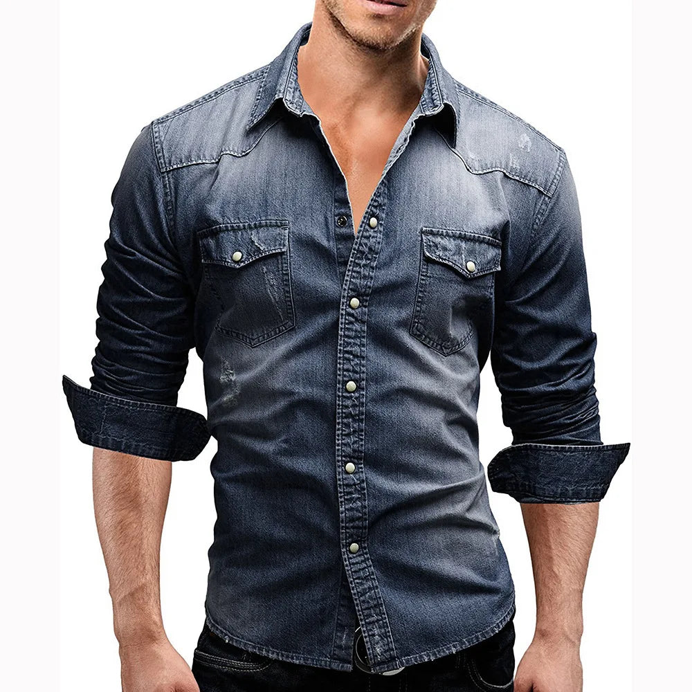 Solid Turn Down Collar Full Sleeve Single Breasted Simple Slim Fit Button Shirt