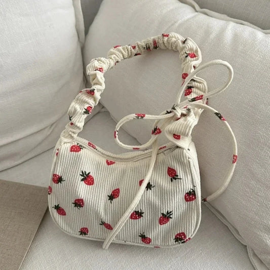 Strawberry Print Half Moon Tote