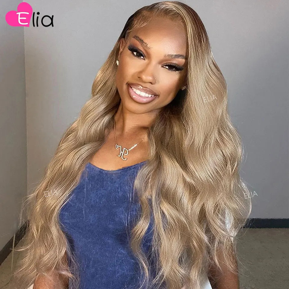 Brown Roots Blonde Colored Hair Wig
