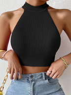 Knit Sleeveless Corset Halter Crossfit Crop Top