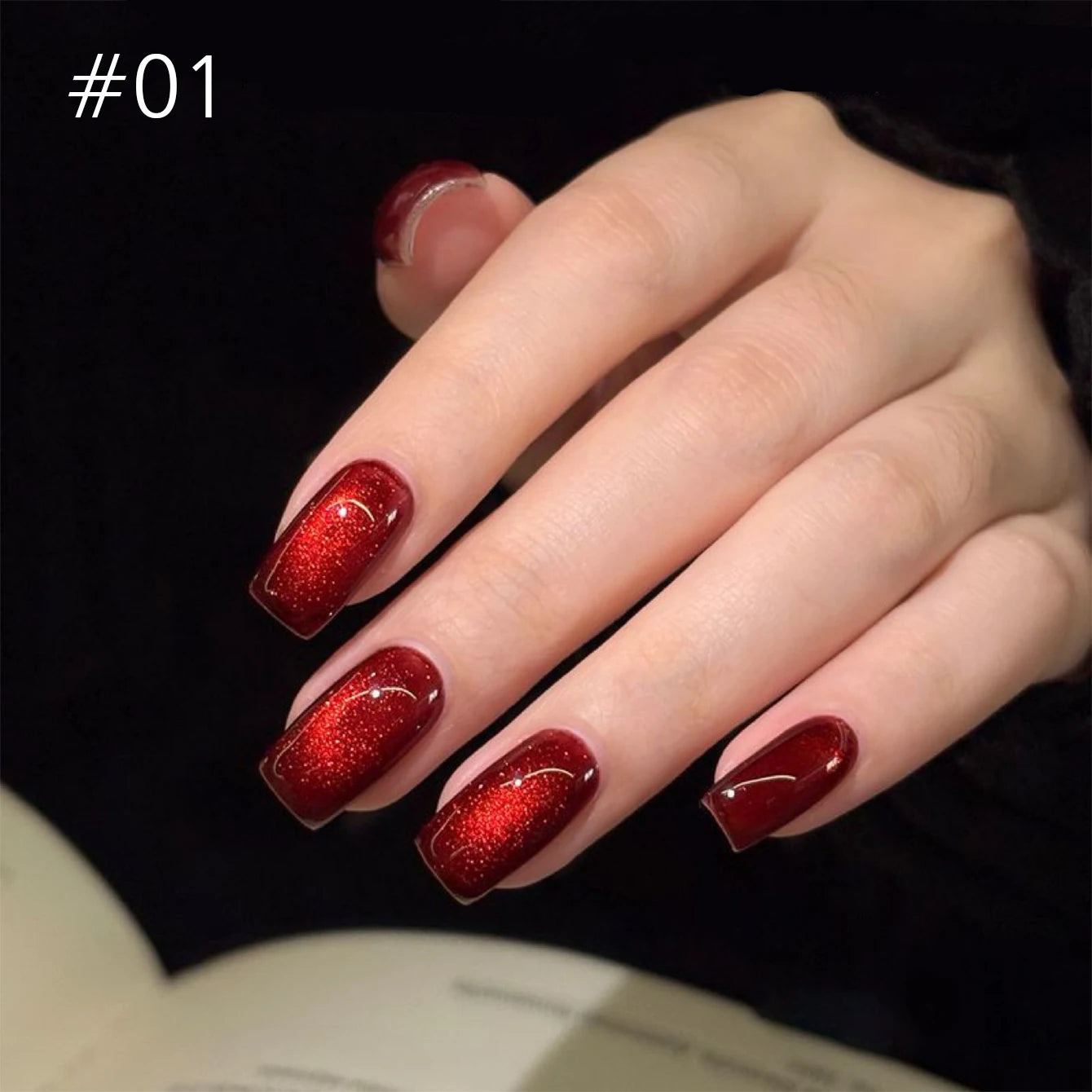 10ML 1-8PCS Red Cat Eye Nail Polish Red Nails 2026 New Cherry Wine Deep Red Glass Bead Magnet Cat Eye Spear Crystal Gel