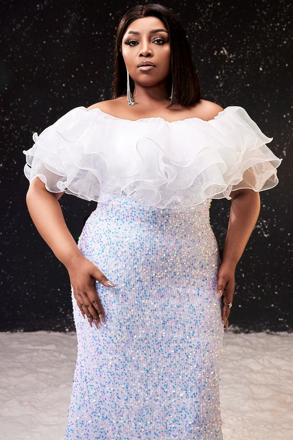 Sequin Off The Shoulder Ruffle Bodycon Mermaid Dress