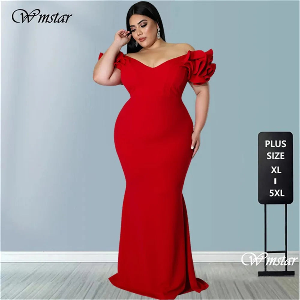 Wmstar Plus Slip Hem Ruffle Sleeve Maxi Dress