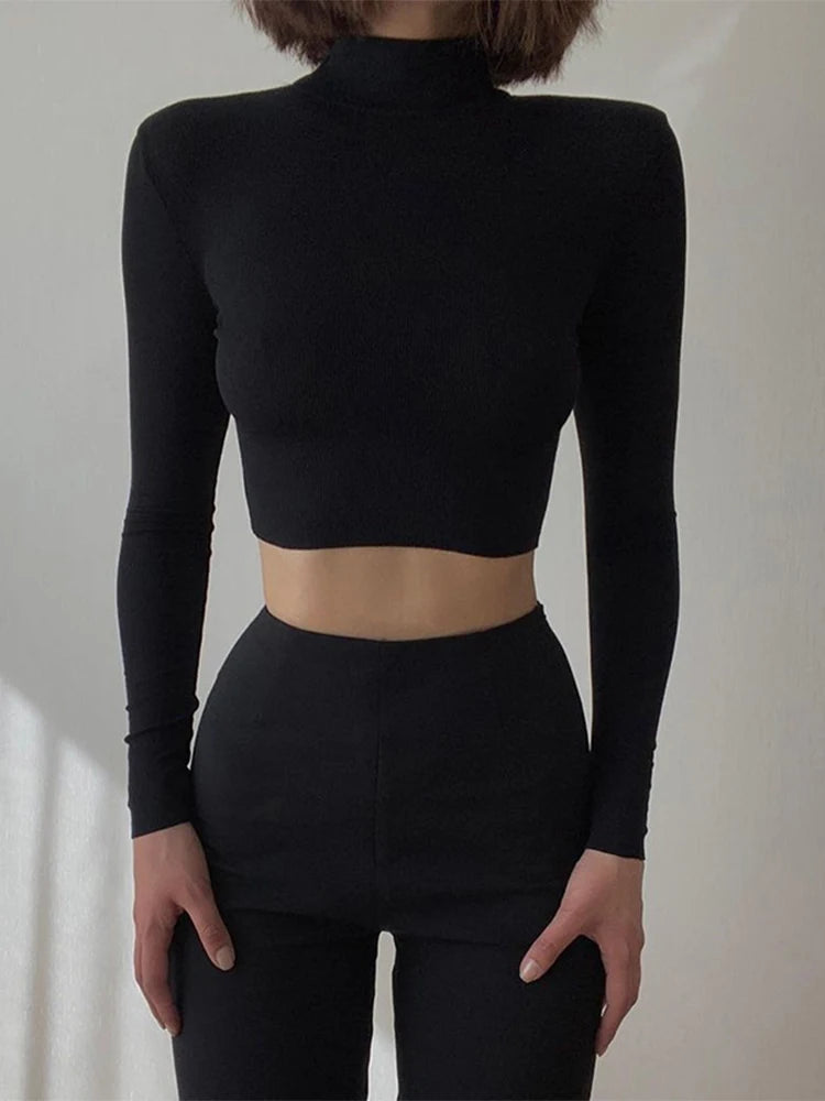 Solid Nude Turtleneck Cropped Tee