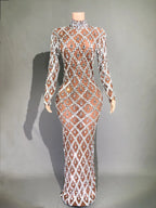Sparkly Big Rhinestone Transparent Long Dress