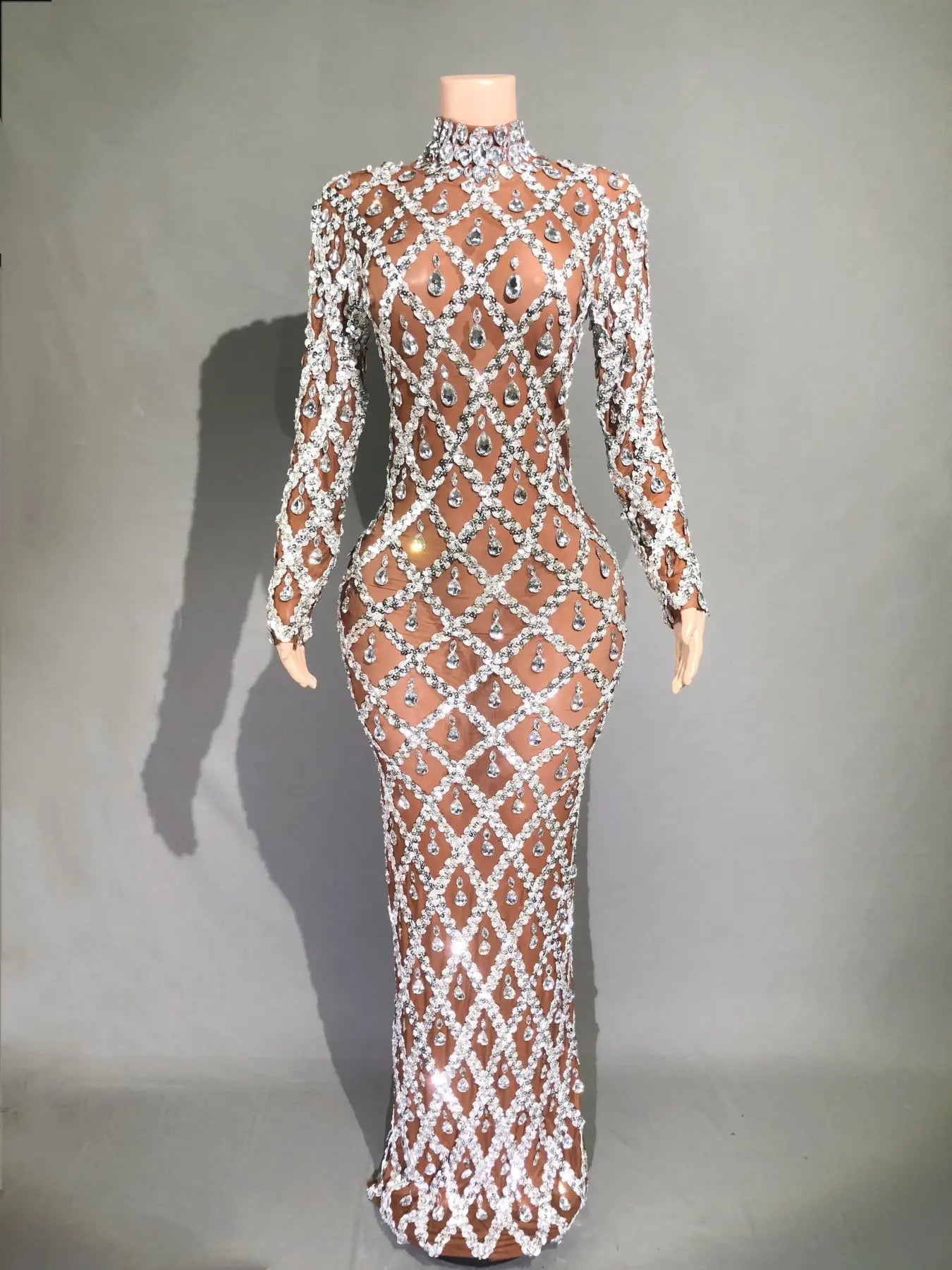 Sparkly Big Rhinestone Transparent Long Dress