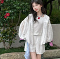 Lace Embroidery Hooded Sunscreen Coat Shorts Vest Three Piece Set