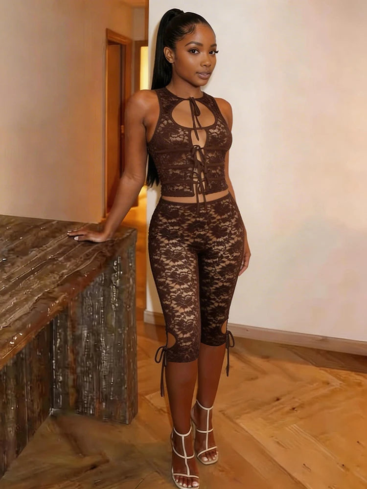 Hollow Bandage Tank Top + Shorts Set