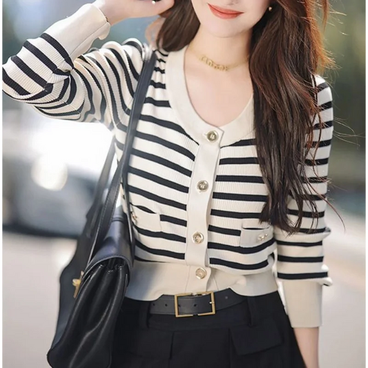 Striped Short Knitted Cardigan