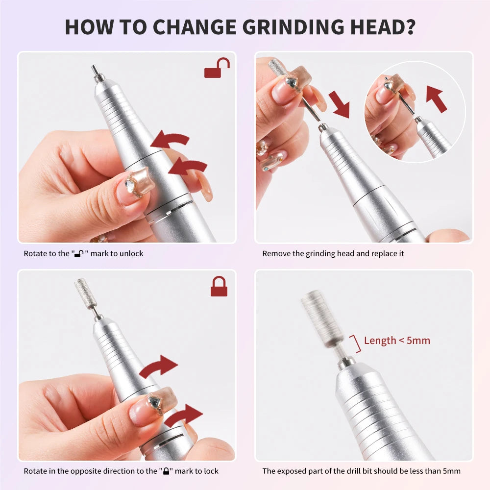 LIMEGIRL V4 45000RPM Electric Portable Nail Drill Machine Rechargeable for Gel Nails Polish Portable Nail File Manicure Tools