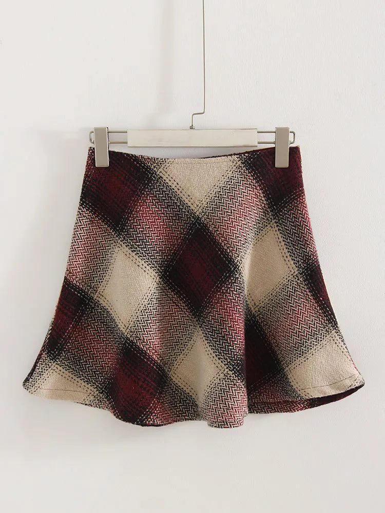 Plaid Woolen Mini Skirt