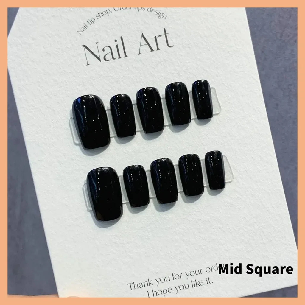 Short Black Simple Handmade Press on Nails
