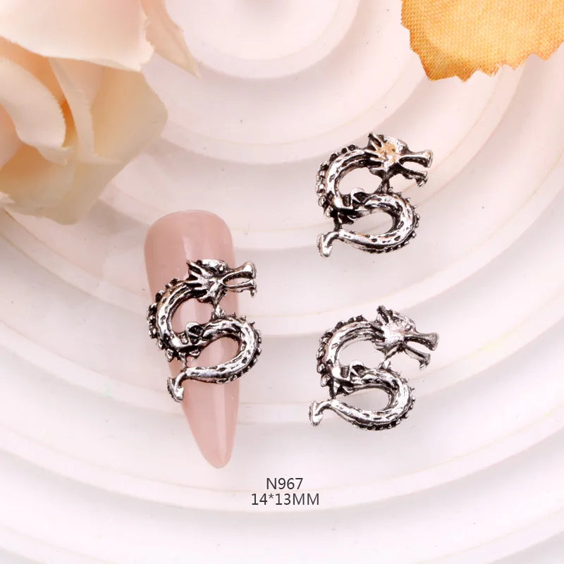 TSZS 10pcs/lot 2024 3D Alloy Silver Gold Chinese Dragon Nail Decorations New Year Chinese Dragon Nail Art Charms