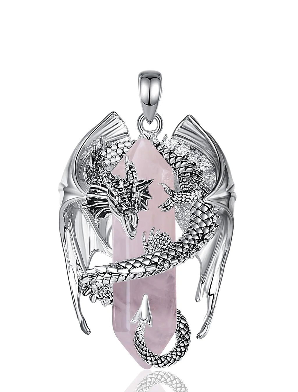 Dragon Twining Hexagonal Rose Quartz Prismatic Necklace