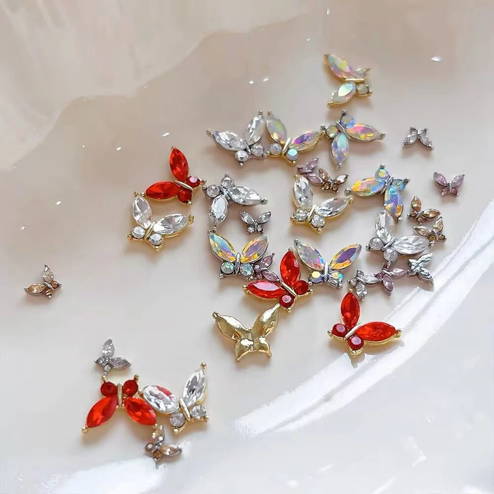 10Pcs Fairy Pink Zircon Nail Art 3D Charms Jewelry Butterfly Shaped Nail Crystal Alloy Decals 11*9mm Rhinestone Nail Decoration*