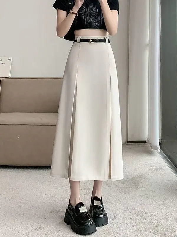 High Waist Elastic A-Line Midi Skirt