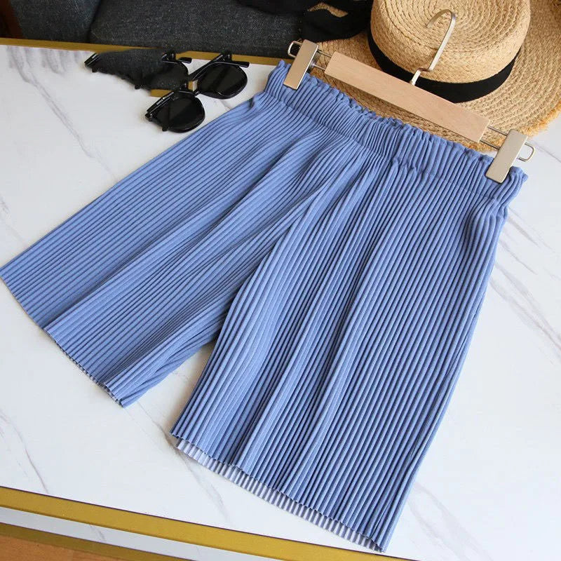 Elastic High Waist Pleated Shorts