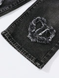 Heart Pattern Patchwork Straight-Leg Jeans